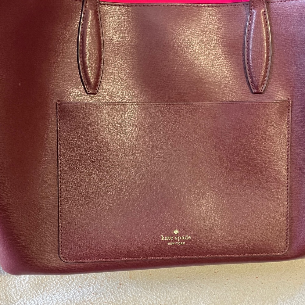 Large Kate Spade Deep Burgundy Tote with Pink Accents. New! - Picture 7 of 11